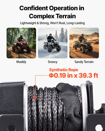 2500 lbs Electric Winch, 12V DC ATV/UTV Winch with Φ0.19 in x 39.4 ft Synthetic Rope & Wired Remote Control, IP55 Waterproof, Aluminum Housing Fairlead Mount Plate for Towing ATV, Black