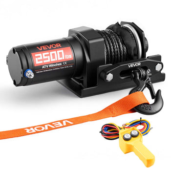 2500 lbs Electric Winch, 12V DC ATV/UTV Winch with Φ0.19 in x 39.4 ft Synthetic Rope & Wired Remote Control, IP55 Waterproof, Aluminum Housing Fairlead Mount Plate for Towing ATV, Black