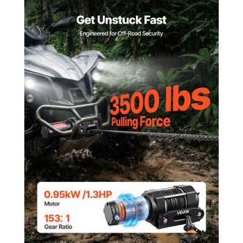 3500 lbs Electric Winch, 12V DC ATV/UTV Winch with ?0.21 in x 32.8 ft Synthetic Rope & Wired Remote Control, IP55 Waterproof, Aluminum Housing Fairlead Mount Plate for Towing ATV, Black