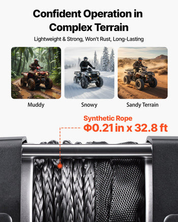 3500 lbs Electric Winch, 12V DC ATV/UTV Winch with Φ0.21 in x 32.8 ft Synthetic Rope & Wired Remote Control, IP55 Waterproof, Aluminum Housing Fairlead Mount Plate for Towing ATV, Black