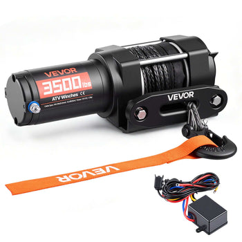 3500 lbs Electric Winch, 12V DC ATV/UTV Winch with Φ0.21 in x 32.8 ft Synthetic Rope & Wired Remote Control, IP55 Waterproof, Aluminum Housing Fairlead Mount Plate for Towing ATV, Black