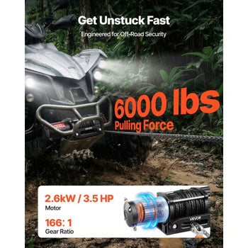 6000 lbs Electric Winch, 12V DC ATV/UTV Winch with ?0.24 in x 49.2 ft Synthetic Rope, Wireless & Wired Remote Control, IP55 Waterproof, with Fairlead Mount Plate for Towing ATV UTV Off-Road