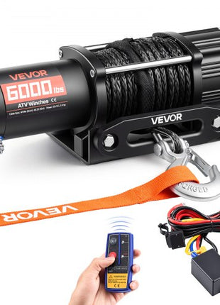6000 lbs Electric Winch, 12V DC ATV/UTV Winch with ?0.24 in x 49.2 ft Synthetic Rope, Wireless & Wired Remote Control, IP55 Waterproof, with Fairlead Mount Plate for Towing ATV UTV Off-Road