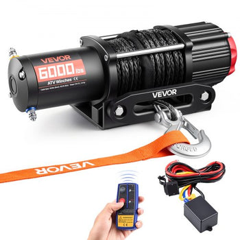 6000 lbs Electric Winch, 12V DC ATV/UTV Winch with ?0.24 in x 49.2 ft Synthetic Rope, Wireless & Wired Remote Control, IP55 Waterproof, with Fairlead Mount Plate for Towing ATV UTV Off-Road