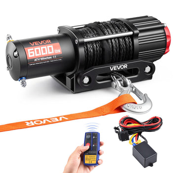 6000 lbs Electric Winch, 12V DC ATV/UTV Winch with Φ0.24 in x 49.2 ft Synthetic Rope, Wireless & Wired Remote Control, IP55 Waterproof, with Fairlead Mount Plate for Towing ATV UTV Off-Road