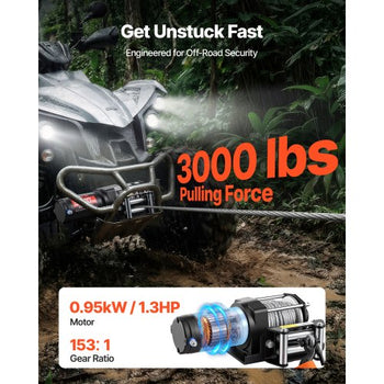 3000 lbs Electric Winch, 12V DC ATV/UTV Winch with ?3/16 in x 39.4 ft Steel Wire Rope & Wired Remote Control, IP55 Waterproof, Aluminum Housing Fairlead Mount Plate for Towing ATV, Black