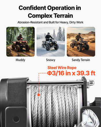 3000 lbs Electric Winch, 12V DC ATV/UTV Winch with Φ3/16 in x 39.4 ft Steel Wire Rope & Wired Remote Control, IP55 Waterproof, Aluminum Housing Fairlead Mount Plate for Towing ATV, Black