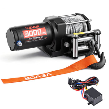 3000 lbs Electric Winch, 12V DC ATV/UTV Winch with Φ3/16 in x 39.4 ft Steel Wire Rope & Wired Remote Control, IP55 Waterproof, Aluminum Housing Fairlead Mount Plate for Towing ATV, Black