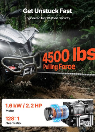 4500 lbs Electric Winch, 12V DC ATV/UTV Winch with ?0.24 in x 39.4 ft Steel Wire Rope, Wireless & Wired Remote Control, IP54 Waterproof, Roller Fairlead Mount Plate for Towing ATV UTV Off-Road