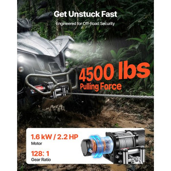 4500 lbs Electric Winch, 12V DC ATV/UTV Winch with ?0.24 in x 39.4 ft Steel Wire Rope, Wireless & Wired Remote Control, IP54 Waterproof, Roller Fairlead Mount Plate for Towing ATV UTV Off-Road