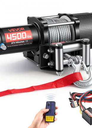 4500 lbs Electric Winch, 12V DC ATV/UTV Winch with ?0.24 in x 39.4 ft Steel Wire Rope, Wireless & Wired Remote Control, IP54 Waterproof, Roller Fairlead Mount Plate for Towing ATV UTV Off-Road