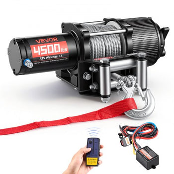 4500 lbs Electric Winch, 12V DC ATV/UTV Winch with ?0.24 in x 39.4 ft Steel Wire Rope, Wireless & Wired Remote Control, IP54 Waterproof, Roller Fairlead Mount Plate for Towing ATV UTV Off-Road