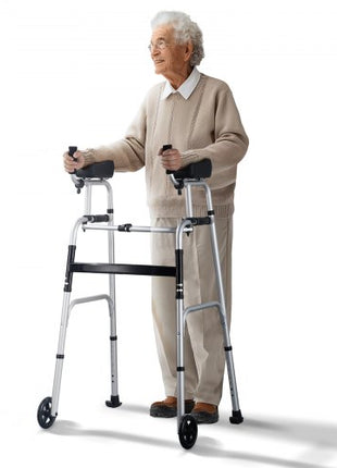 2 in 1 Folding Walker & Removable Armrests, Height Adjustable Foldable Walker with 5" Solid Wheels, Lightweight Aluminum | Front Wheeled Mobility Aid for Elderly Handicapped Disabled, 450 Pounds