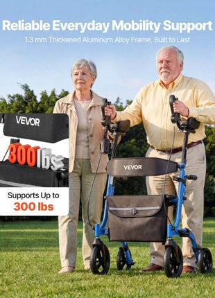 Rollator Walker with Seat for Seniors, Foldable Rolling Walker, Lightweight Aluminum Mobility Walking Aid with PU Solid Wheels, Adjustable Handle, Storage Bag, Cup/Cane Holder - Supports 300LBS
