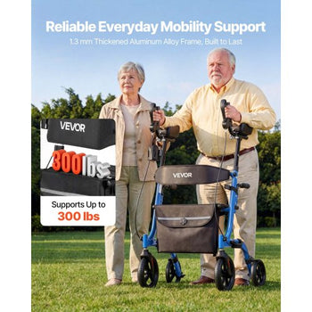 Rollator Walker with Seat for Seniors, Foldable Rolling Walker, Lightweight Aluminum Mobility Walking Aid with PU Solid Wheels, Adjustable Handle, Storage Bag, Cup/Cane Holder - Supports 300LBS