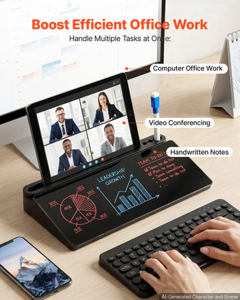 Desktop Glass Dry Erase Board 15.8 x 7.1 x 1.9 in Desk Whiteboard, Compartment Storage, Non-Slip Bottom, Ergonomic Angled Design, Desktop Organizer for Office, Home, School Supplies, Black