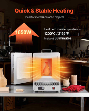 Electric Melting Furnace, 1650W Electric Kiln, Digital Melting Furnace with Max Temperature 2192℉/1200℃ for Lost-Wax Casting, Clay DIY, Metal Annealing, Ceramic Firing, PID Temp Control
