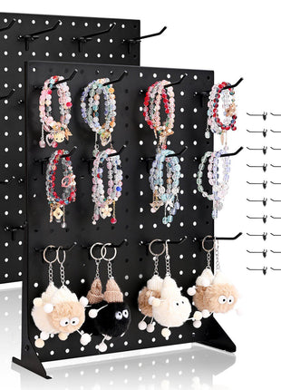Pegboard Display Stand, 17 x 13 Inch Tabletop Pegboard Display Stand with 30 Hooks, Thickened Cold-Rolled Steel Peg Board Panel for Grocery, Retail Store and Jewelry Shop, Black (2 PCS)