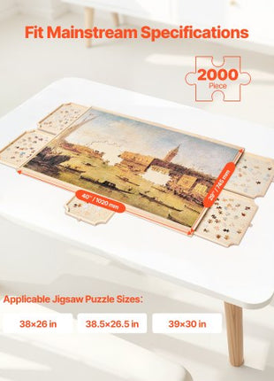 2000 Piece Rotating Puzzle Board with 5 Drawers and Cover, 40x29 in Portable Wooden Table, Jigsaw Puzzle Accessories for Adults, Puzzles Organizer Storage System, Birthday Gift for Mom