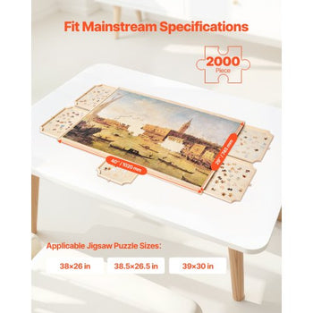 2000 Piece Rotating Puzzle Board with 5 Drawers and Cover, 40x29 in Portable Wooden Table, Jigsaw Puzzle Accessories for Adults, Puzzles Organizer Storage System, Birthday Gift for Mom