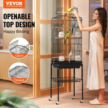 64-inch Open Top Large Parrot Bird Cage with Detachable Rolling Stand for Parakeets Finches Canaries Lovebirds Cockatiels Budgies Small Quaker Conures Flight Birdcage with Swing and Perch