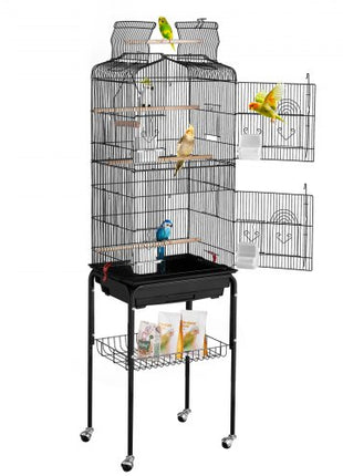 64-inch Open Top Large Parrot Bird Cage with Detachable Rolling Stand for Parakeets Finches Canaries Lovebirds Cockatiels Budgies Small Quaker Conures Flight Birdcage with Swing and Perch