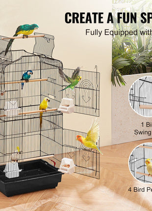 41-inch Open Top Large Parrot Bird Cage, Hanging Bird Cage for Parakeets Finches Canaries Lovebirds Cockatiels Budgies Small Quaker Conures Travel Pet Flight Birdcage with Swing and Perch