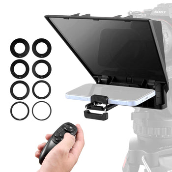 Teleprompter, 8" Aluminum Alloy, Desktop Prompter with Adjustable Spectroscope, Remote Control, for YouTube, Twitch, Zoom, Supports DSLR/Webcam/Smartphone, for Video Recording/Live Streaming