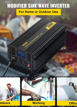 Power Inverter, 2500W Modified Sine Wave Inverter, DC 12V to AC 120V Car Converter, with LCD Display, Remote Controller, LED Indicator, AC Outlets Inverter for Truck RV Car Boat Travel Camping