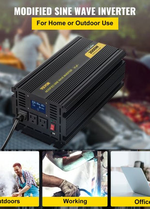 Power Inverter, 2000W Modified Sine Wave Inverter, DC 12V to AC 120V Car Converter, with LCD Display, Remote Controller, LED Indicator, AC Outlets Inverter for Truck RV Car Boat Travel Camping