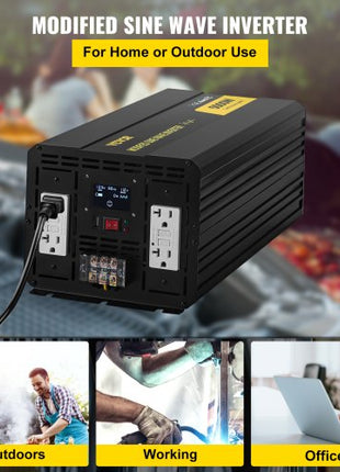 Energy Converter, 5000W Modified Wave Transformer, 12V DC to 110V AC Vehicle Adapter, featuring LCD Screen, Remote Control, LED Light, and GFCI Sockets for RVs, Trucks, Boats, and Outdoor Adv