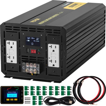 Energy Converter, 5000W Modified Wave Transformer, 12V DC to 110V AC Vehicle Adapter, featuring LCD Screen, Remote Control, LED Light, and GFCI Sockets for RVs, Trucks, Boats, and Outdoor Adv