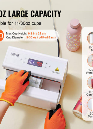 Auto Tumbler Heat Press Machine, Mug Heat Press for 11-30oz Sublimation Tumblers, Heat Up Fast and Even, Tumbler Press with Tape and Glove, Temp and Time Setting, for Tumblers, Cups, Mugs, White