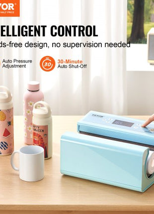 Auto Tumbler Heat Press Machine, Mug Heat Press for 11-30oz Sublimation Tumblers, Heat Up Fast and Even, Tumbler Press with Tape and Glove, Temp and Time Setting, for Tumblers, Cups, Mugs, Blue