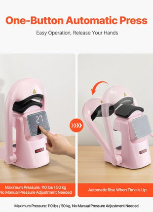 Auto Hat Heat Press Machine, with 2pcs Interchangeable Platens, Automatic Open and Release, Touchscreen for Precise Time and Temperature Control, Heat Transfer Printing for Caps, Hats, Pink