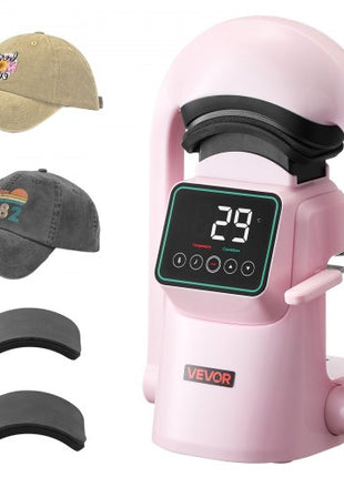 Auto Hat Heat Press Machine, with 2pcs Interchangeable Platens, Automatic Open and Release, Touchscreen for Precise Time and Temperature Control, Heat Transfer Printing for Caps, Hats, Pink