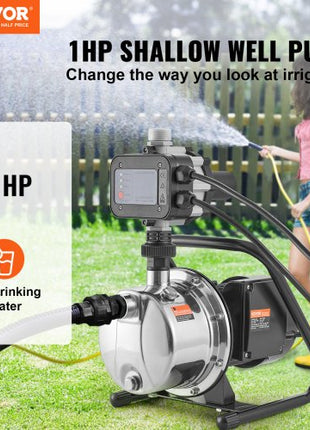 Shallow Well Pump, 1HP 115V, 1200 GPH 145 ft Head, Portable Stainless Steel Sprinkler Booster Jet Pumps with Automatic Controller for Garden Lawn Irrigation system, Water Transfer