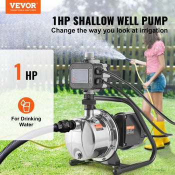 Shallow Well Pump, 1HP 115V, 1200 GPH 145 ft Head, Portable Stainless Steel Sprinkler Booster Jet Pumps with Automatic Controller for Garden Lawn Irrigation system, Water Transfer