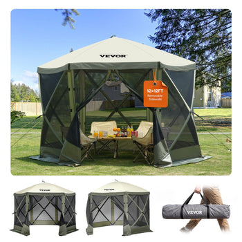 Pop Up Gazebo Tent, Pop-Up Screen Tent 6 Sided Canopy Sun Shelter with 6 Removable Privacy Wind Cloths & Mesh Windows, 10x10FT Quick Set Screen Tent with Mosquito Netting, Army Green