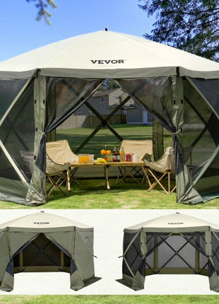 Pop Up Gazebo Tent, Pop-Up Screen Tent 6 Sided Canopy Sun Shelter with 6 Removable Privacy Wind Cloths & Mesh Windows, 12x12FT Quick Set Screen Tent with Mosquito Netting, Army Green