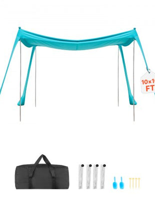 Beach Tent Sun Shelter, UPF50+ Sun Protection, 6.6 ft Tall, 10 x 10 ft, Easy Pop Up Beach Canopy with Sandbags, Stability Poles, Sand Shovels, Portable Shade for Family Outings, Camping, Fishing