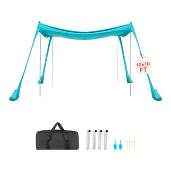 Beach Tent Sun Shelter, UPF50+ Sun Protection, 6.6 ft Tall, 10 x 10 ft, Easy Pop Up Beach Canopy with Sandbags, Stability Poles, Sand Shovels, Portable Shade for Family Outings, Camping, Fishing