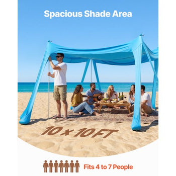 Beach Tent Sun Shelter, UPF50+ Sun Protection, 6.6 ft Tall, 10 x 10 ft, Easy Pop Up Beach Canopy with Sandbags, Stability Poles, Sand Shovels, Portable Shade for Family, Camping, Fishing, Blue
