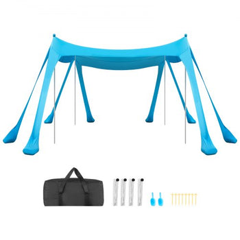 Beach Tent Sun Shelter, UPF50+ Sun Protection, 6.6 ft Tall, 10 x 10 ft, Easy Pop Up Beach Canopy with Sandbags, Stability Poles, Sand Shovels, Portable Shade for Family, Camping, Fishing, Blue