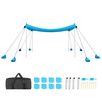 Beach Tent Sun Shelter, UPF50+ Sun Protection, 6.6 ft Tall, 10x10 ft, Easy Pop Up Beach Canopy with 8 Sandbags, Stability Poles, Sand Shovels, Portable Shade for Family Outings, Camping, Fishing