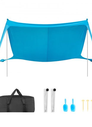Beach Tent Sun Shelter, UPF50+ Sun Protection, 6.6 ft Tall, 11 x 11 ft, Easy Pop Up Beach Canopy with Sandbags, Stability Poles, Sand Shovels, Portable Shade for Family Outings, Camping, Fishing