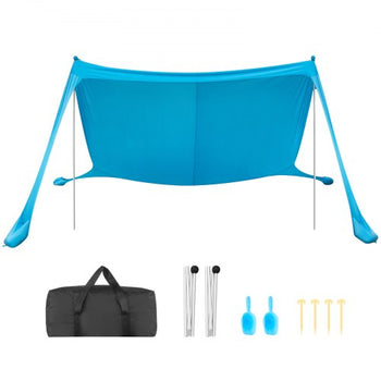 Beach Tent Sun Shelter, UPF50+ Sun Protection, 6.6 ft Tall, 11 x 11 ft, Easy Pop Up Beach Canopy with Sandbags, Stability Poles, Sand Shovels, Portable Shade for Family Outings, Camping, Fishing