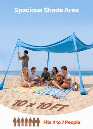 Beach Tent Sun Shelter, UPF50+ Sun Protection, 6.6 ft Tall, 10x10 ft, Easy Pop Up Beach Canopy with 4 Sandbags, Stability Poles, Sand Shovels, Portable Shade for Family Outings, Camping, Fishing