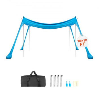 Beach Tent Sun Shelter, UPF50+ Sun Protection, 6.6 ft Tall, 10x10 ft, Easy Pop Up Beach Canopy with 4 Sandbags, Stability Poles, Sand Shovels, Portable Shade for Family Outings, Camping, Fishing