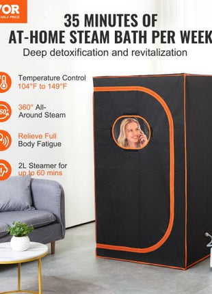 Portable Steam Sauna Tent Full Size, 1000W Personal Sauna Blanket Kit for Home Spa, Detoxify & Soothing Heated Body Therapy, Time & Temperature Remote Control With Floor  Mat